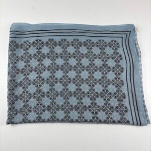 100% Silk Scarf Womens OS Blue Geometric 27x70 inches